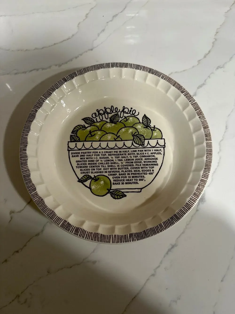 Vintage Royal China by Jeannette Apple Pie Recipe Pie Plate 10” Green Apples USA